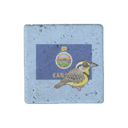 State Birdorable of Kansas: Western Meadowlark Travertine Stone Magnet