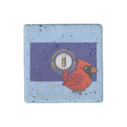 State Birdorable of Kentucky: Northern Cardinal Travertine Stone Magnet