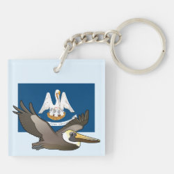 State Birdorable of Louisiana: Brown Pelican Square Keychain (double-sided)
