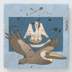 State Birdorable of Louisiana: Brown Pelican Travertine Stone Coaster