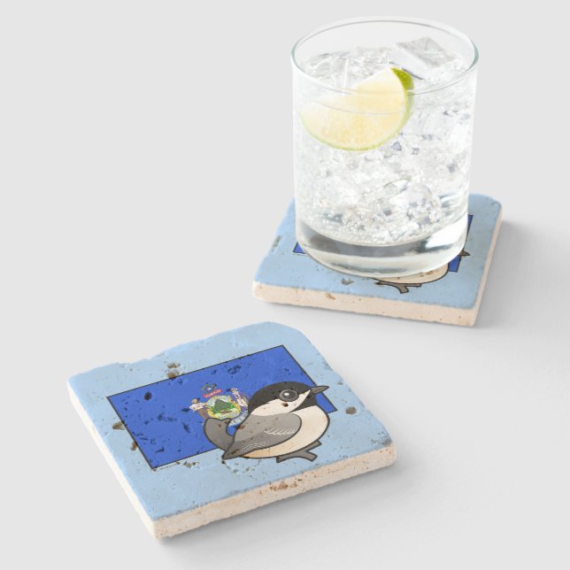 State Birdorable of Maine: Black-capped Chickadee Stone Coaster (Side)