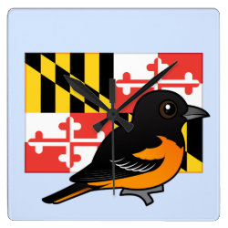 State Birdorable of Maryland: Baltimore Oriole Square Wall Clock
