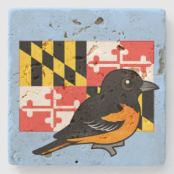State Birdorable of Maryland: Baltimore Oriole Travertine Stone Coaster