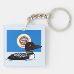 State Birdorable of Minnesota: Common Loon Square Keychain (double-sided)