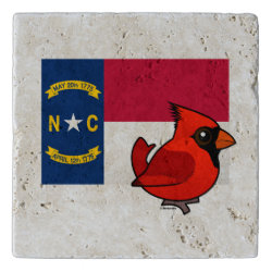State Birdorable of North Carolina: Northern Cardinal Travertine Stone Trivet
