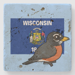 State Birdorable of Wisconsin: American Robin Travertine Stone Coaster