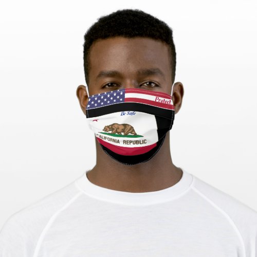 State California Flag on Black w Stars Stripes Adult Cloth Face Mask