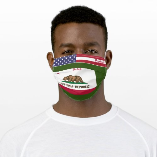 State California Flag on Green w Stars Stripes Adult Cloth Face Mask