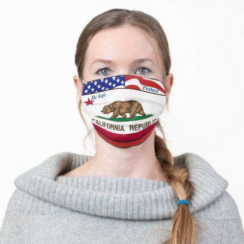 State California Flag w Stars Stripes Adult Cloth Face Mask