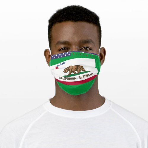 State California Flag w Stars Stripes Green Adult Cloth Face Mask
