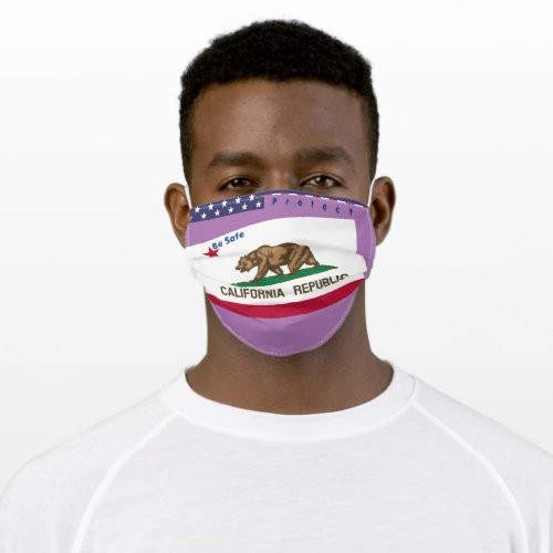 State California Flag w Stars Stripes lavender Adult Cloth Face Mask