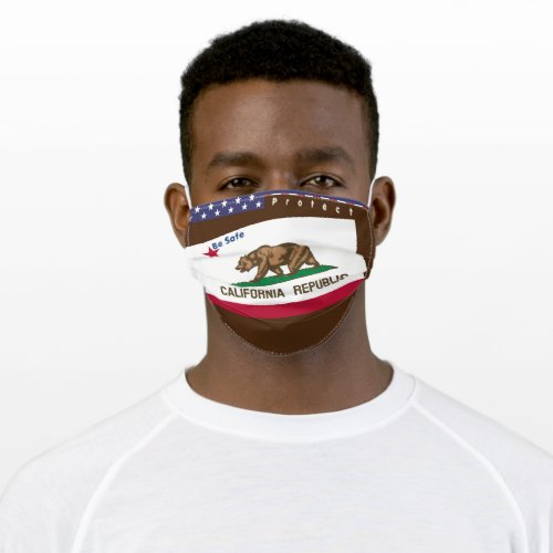 State California Flag w Stars Stripes on Brown Adult Cloth Face Mask