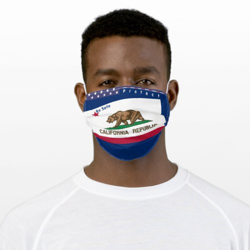 State California Flag w Stars Stripes Yellow Blue Adult Cloth Face Mask
