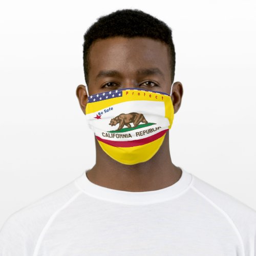 State California Flag w Stars Stripes Yellow Gold Adult Cloth Face Mask