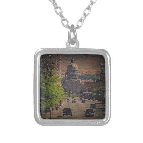 State Capital  in Boise Idaho Silver Plated Necklace