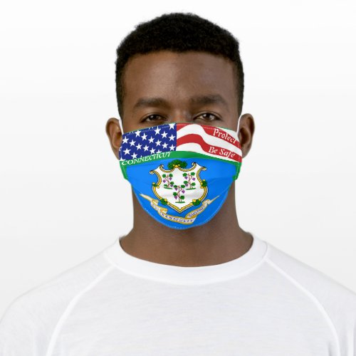 State Connecticut Flag on Green w Stars Stripes Adult Cloth Face Mask