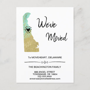 *~* STATE DELAWARE Moving Glitter- New Address Announcement Postcard