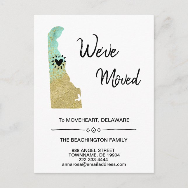 *~* STATE DELAWARE Moving Glitter- New Address Announcement Postcard (Front)