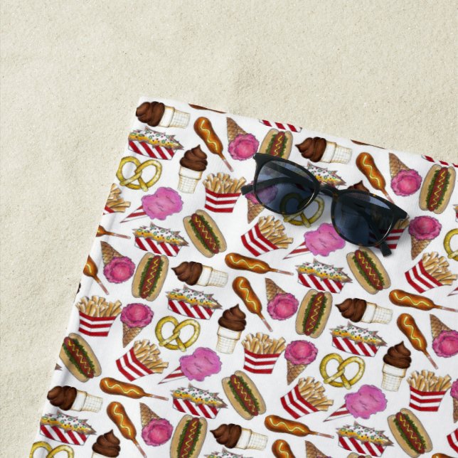 State Fair Carnival Food Nachos Cotton Candy Beach Towel (In Situ)