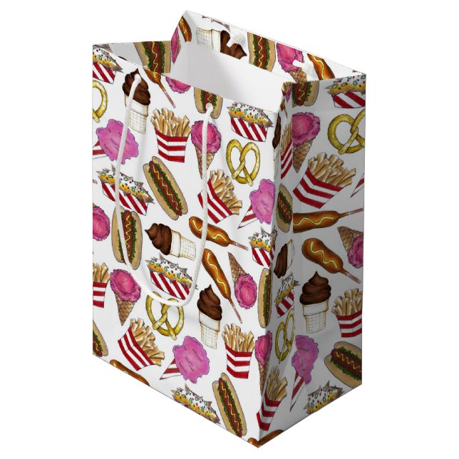 State Fair Carnival Food Nachos Cotton Candy Medium Gift Bag (Front Angled)