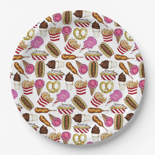 State Fair Carnival Food Nachos Cotton Candy Paper Plates (Front)