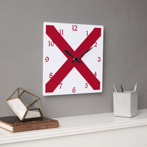 State Flag Alabama St Andrew Crimson Cross Square Wall Clock