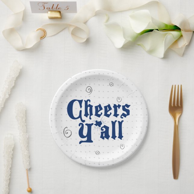 State Flag Blue Cheers Y'all Paper Plates (Wedding)