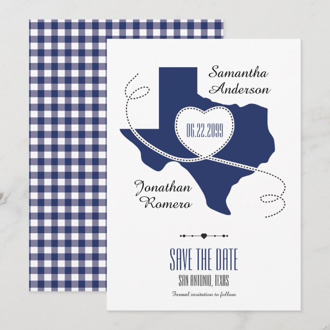 State Flag Blue Texas Curling Ribbon Save the Date Invitation (Front/Back)