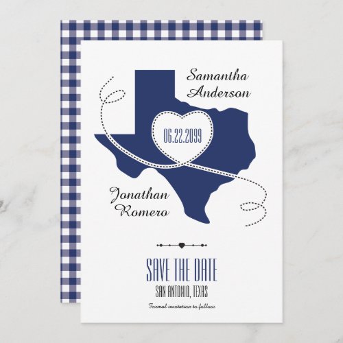 State Flag Blue Texas Curling Ribbon Save the Date Invitation
