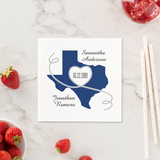 State Flag Blue Texas Curling Ribbon Wedding Date Napkins (Insitu)