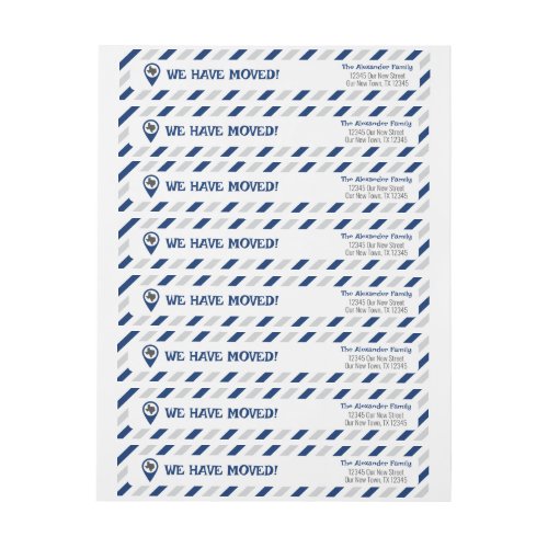 State Flag Blue We Have Moved Striped Moving  Wrap Around Label
