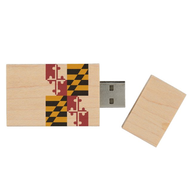 State Flag of Maryland Wood Flash Drive (Opened)