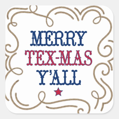 State Flag Red and Blue Merry Tex_Mas Yall Square Sticker