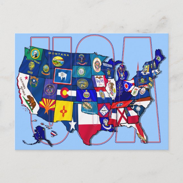 State Flags Map USA United States Flag Postcard (Front)