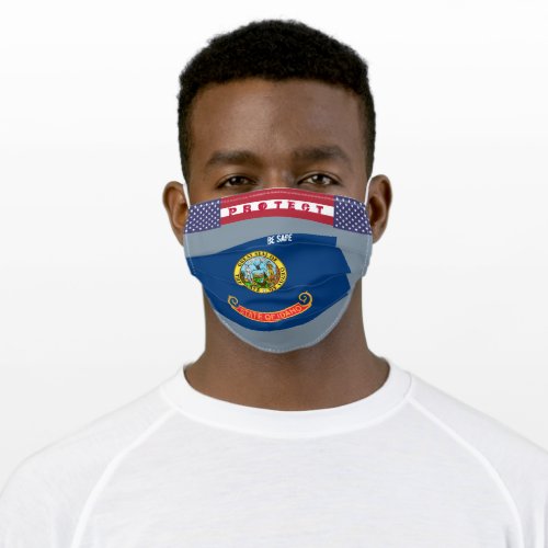 State Idaho Flag w Stars Stripes on Cool Grey Adult Cloth Face Mask