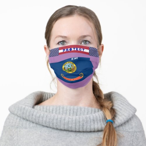 State Idaho Flag w Stars Stripes on Lavender Adult Cloth Face Mask