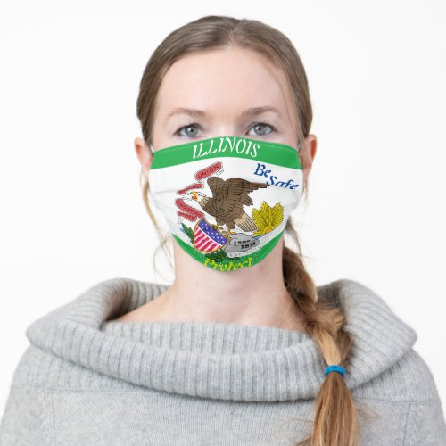 State Illinois Flag Green  White Background Adult Cloth Face Mask