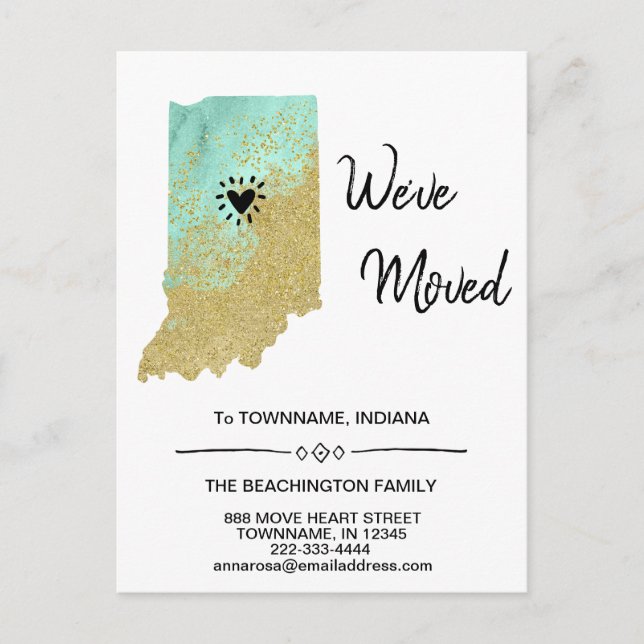 *~* STATE INDIANA New Address Moving Announcement Postcard (Front)