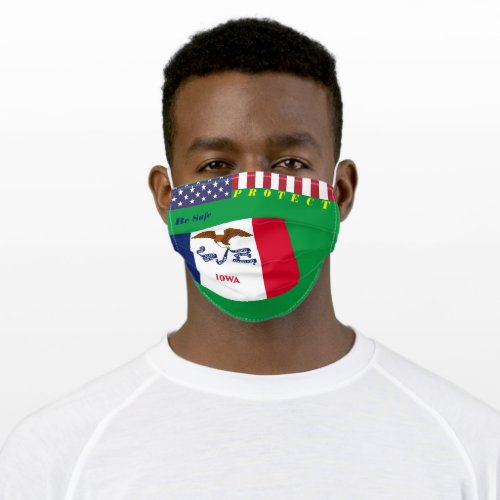State Iowa Flag on Green  w Stars Stripes Adult Cloth Face Mask