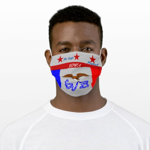 State Iowa Flag on Red Grey Adult Cloth Face Mask