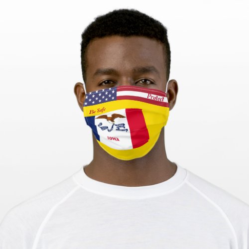 State Iowa Flag on Yellow Gold  w Stars Stripes Adult Cloth Face Mask