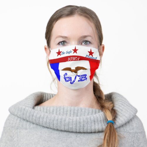 State Iowa Flag w on White Red Adult Cloth Face Mask