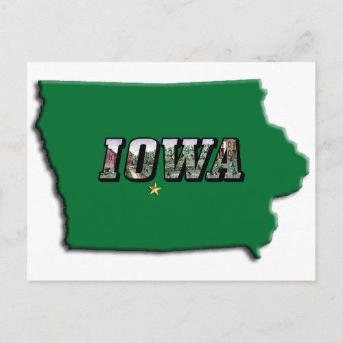 State Map of Iowa and Picture Text Postcard