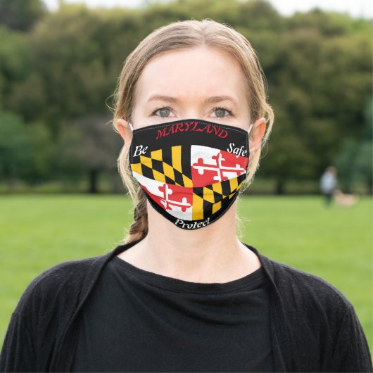 State Maryland State Flag on Black Adult Cloth Face Mask (Outside)