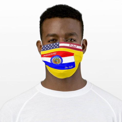 State Missouri Flag on Yellow Gold  Stars Stripes Adult Cloth Face Mask