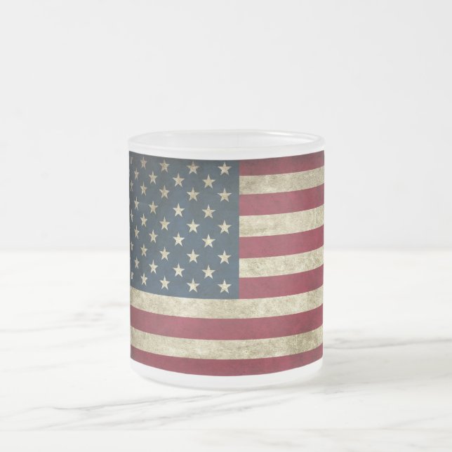 State Mug/American Flag Frosted Glass Coffee Mug (Center)