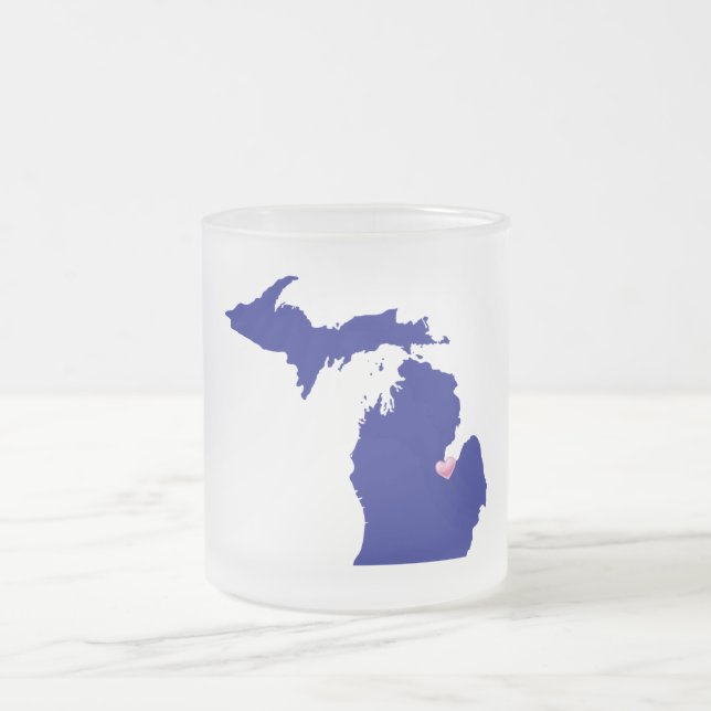 State Mug/Michigan-Home is where the Heart is Frosted Glass Coffee Mug (Center)