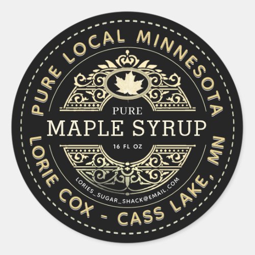 State Name Black Bright Gold Maple Syrup Label