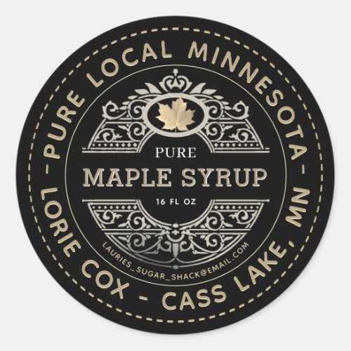 State Name Black Silver and Gold Maple Syrup Label