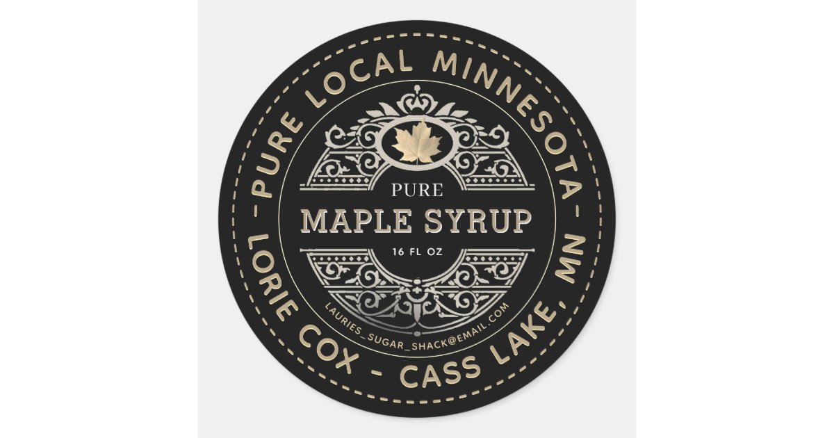 State Name Black Silver and Gold Maple Syrup Label | Zazzle